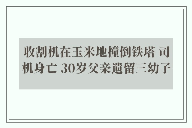 收割机在玉米地撞倒铁塔 司机身亡 30岁父亲遗留三幼子