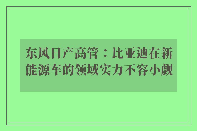 东风日产高管：比亚迪在新能源车的领域实力不容小觑